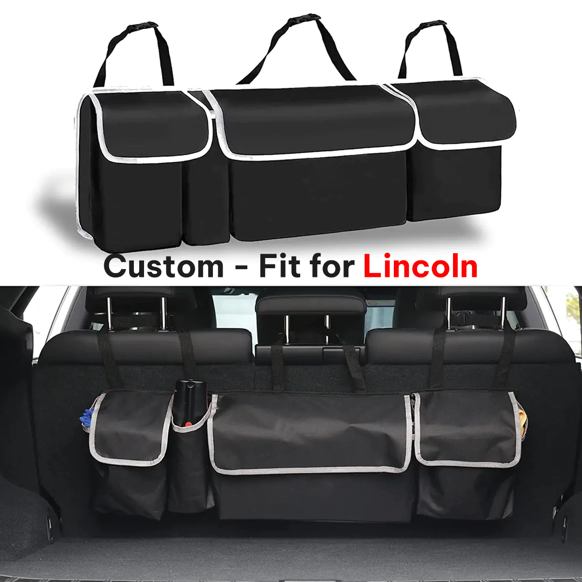 Car Trunk Hanging Organizer, Custom-Fit For Lincoln, Foldable Car Trunk Organizer Maximizing Your Trunk Space DLLI239 - Delicate Leather