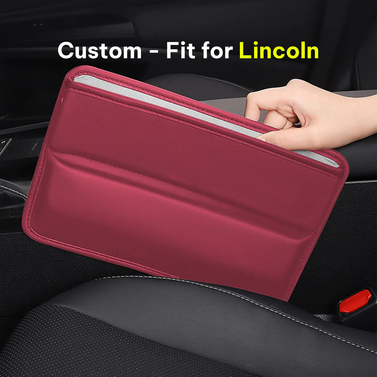 Car Seat Gap Filler Organizer, Custom-Fit For Lincoln, Multifunctional PU Leather Console Side Pocket Organizer for Cellphones, Cards, Wallets, Keys DLLI226 - Delicate Leather