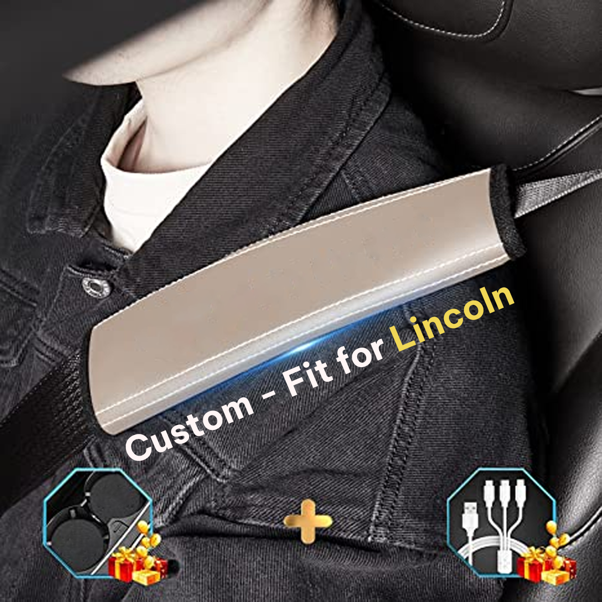 Car Seat Belt Covers (2PCS), Custom-Fit For Lincoln, Microfiber Leather Seat Belt Shoulder Pads for More Comfortable Driving, Car Accessories DLLI238 - Delicate Leather