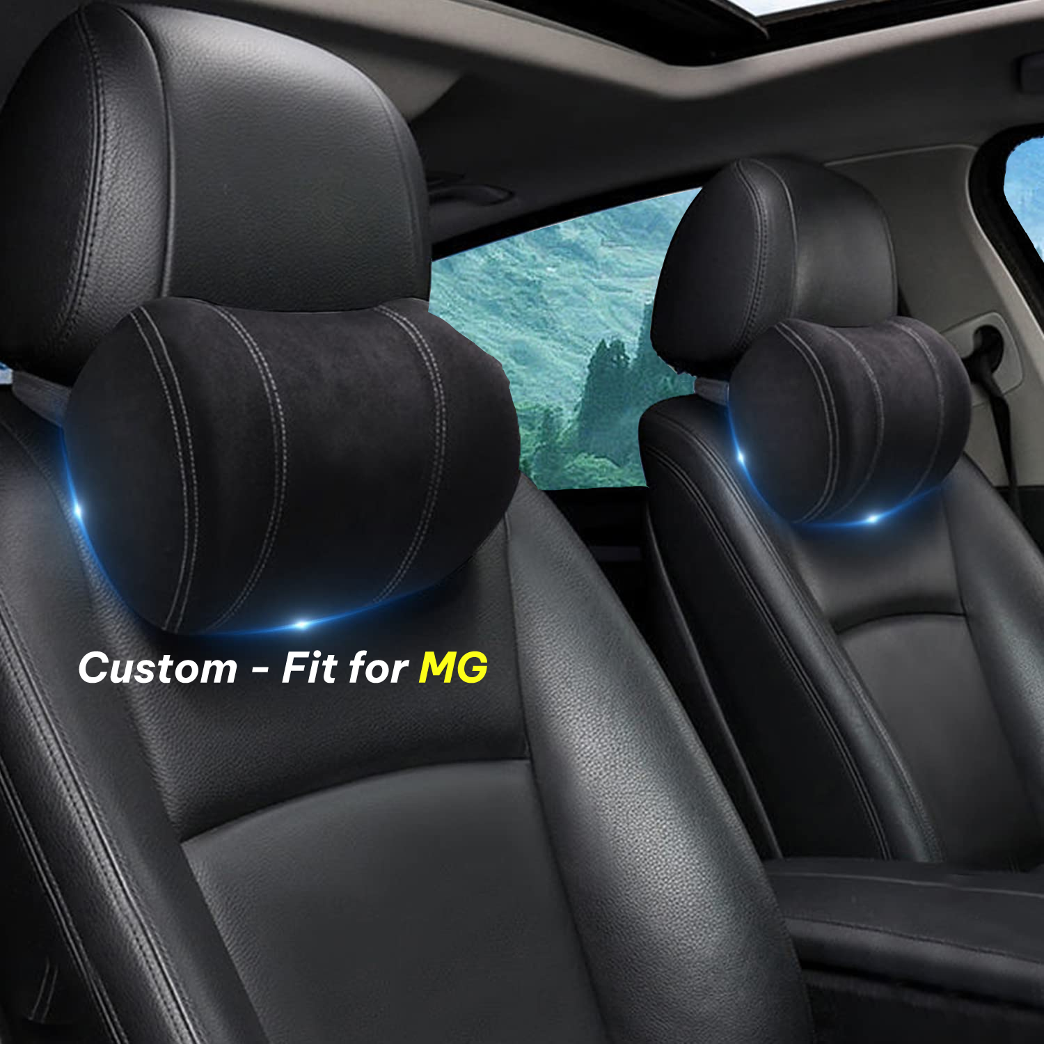 Car Headrest (2 PCS), Custom-Fit For MG, Update Version Premium Memory Foam Car Neck Pillow DLMC227 - Delicate Leather