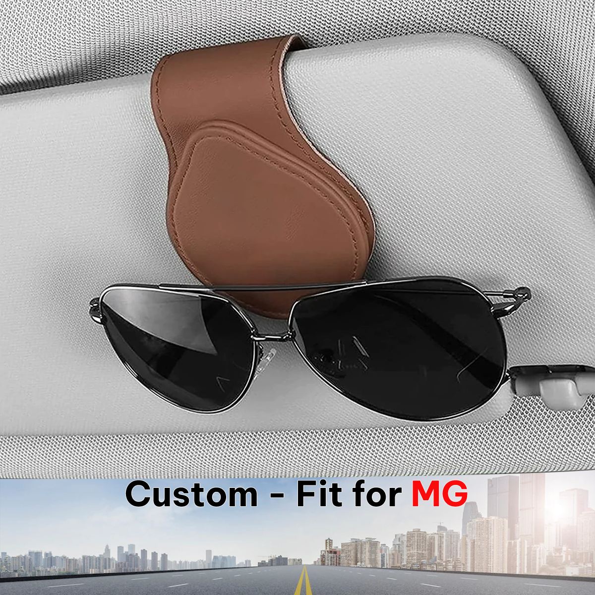 Car Sunglasses Holder, Custom-Fit For MG, Magnetic Leather Glasses Frame 2024 Update DLMC230 - Delicate Leather