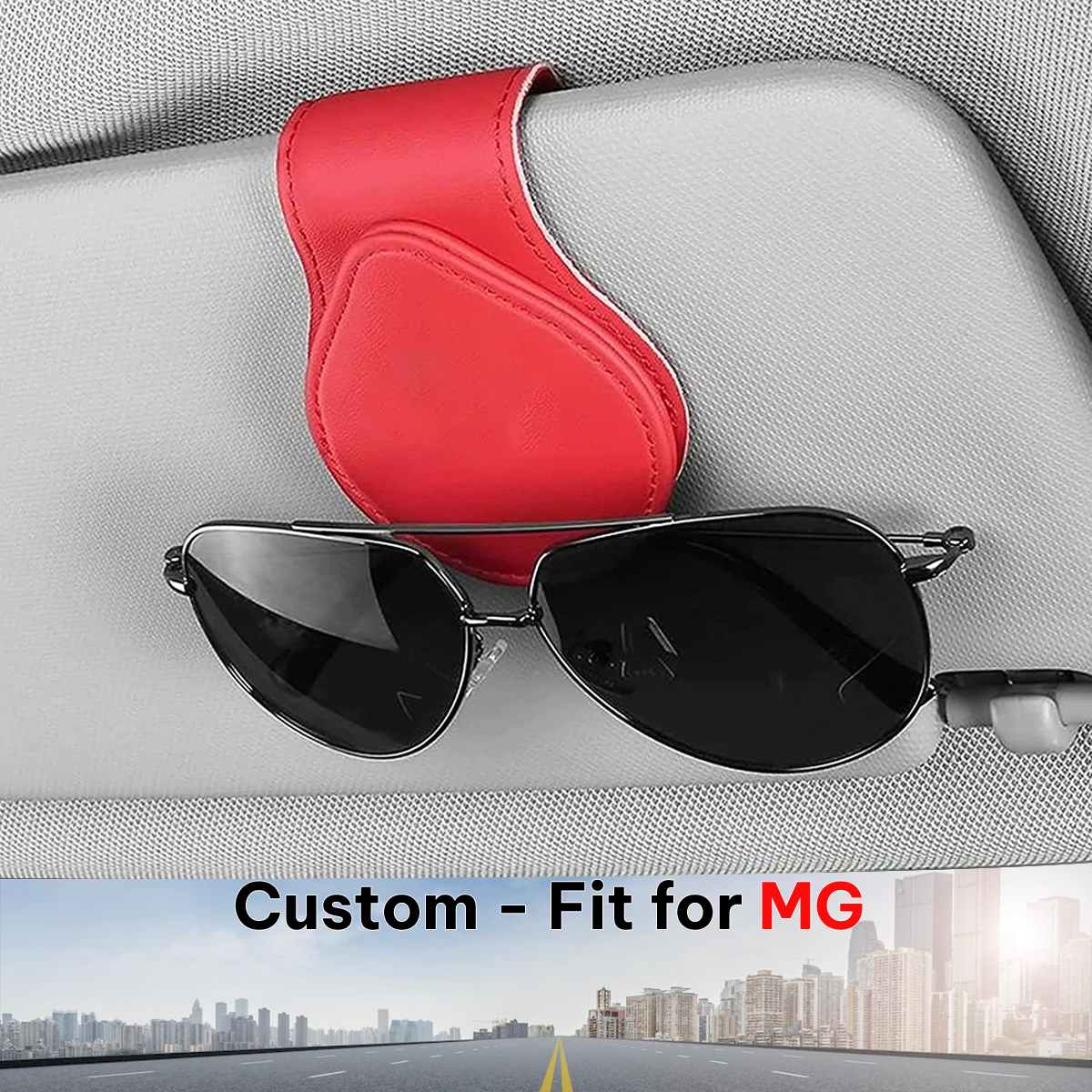 Car Sunglasses Holder, Custom-Fit For MG, Magnetic Leather Glasses Frame 2024 Update DLMC230 - Delicate Leather