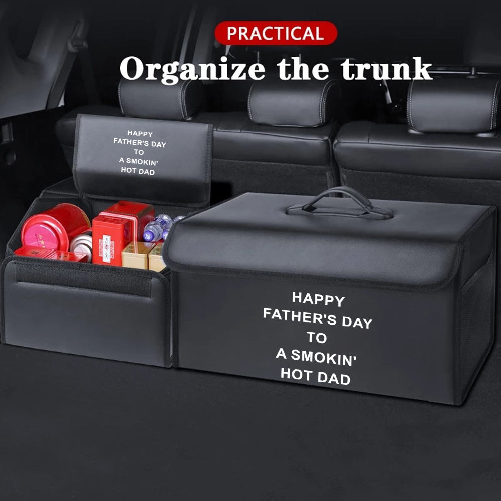 Happy Father's Day to a Smokin' Hot Dad Trunk Storage Luggage Organizer Box, Custom-Fit For Car, SUV Trunk Organizer Van Cargo Carrier Caddy for Shopping, Camping Picnic, Home Garage, Father's Day Gift