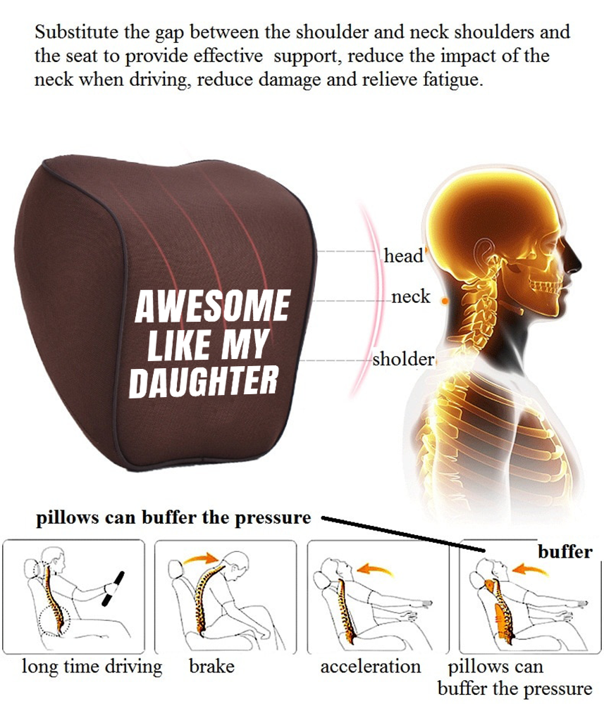 Awesome Like My Daughter Trendy Lumbar Support Cushion for Car and Headrest Neck Pillow Kit, Custom For Cars, Ergonomically Design for Car Seat, Car Accessories, Daughter Gift, Father's Day Gift, Gift for Him, Gift for Daddy - Delicate Leather