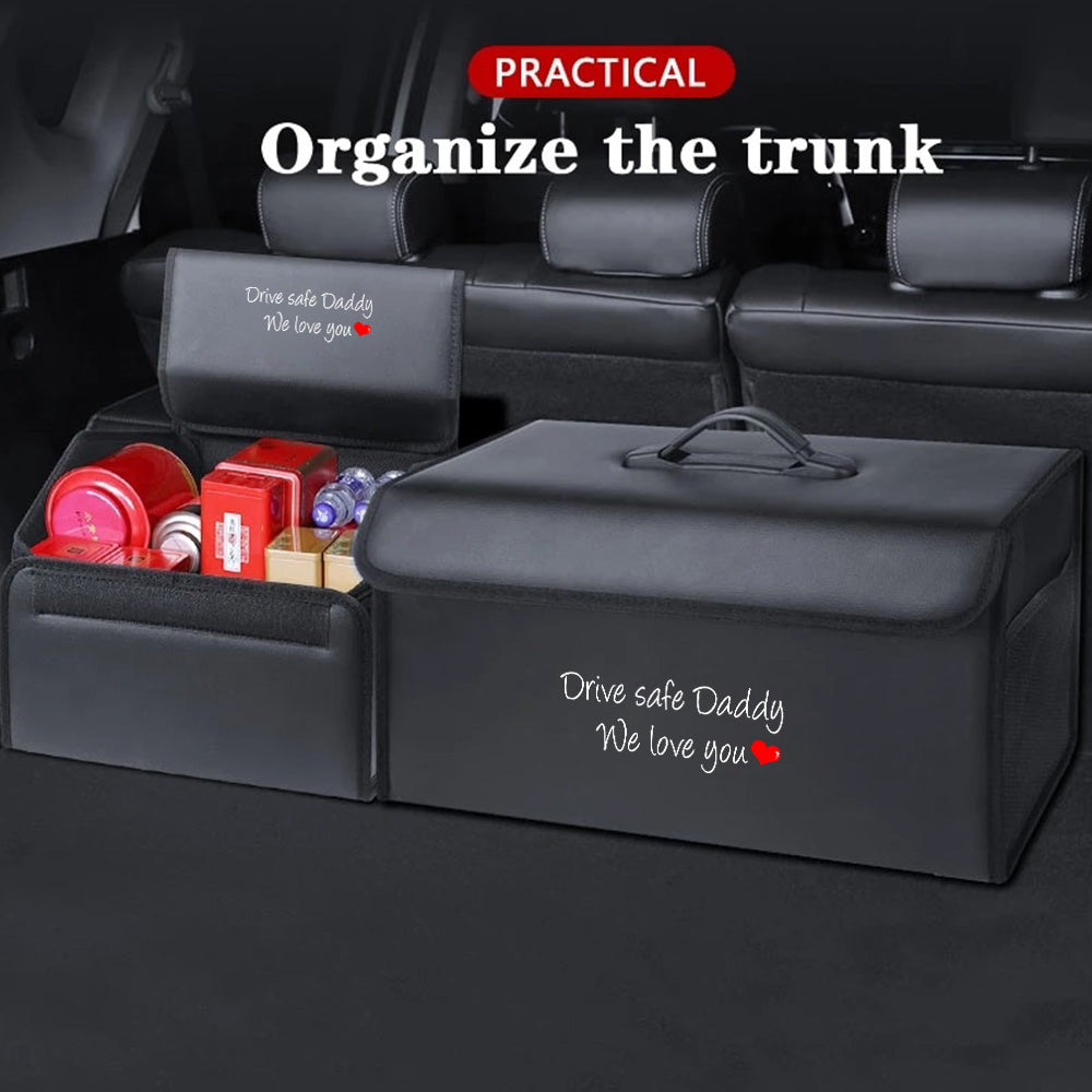 Drive Safe Daddy Trunk Storage Luggage Organizer Box, Custom-Fit For Car, SUV Trunk Organizer Van Cargo Carrier Caddy for Shopping, Camping Picnic, Home Garage, Father's Day Gift - Delicate Leather