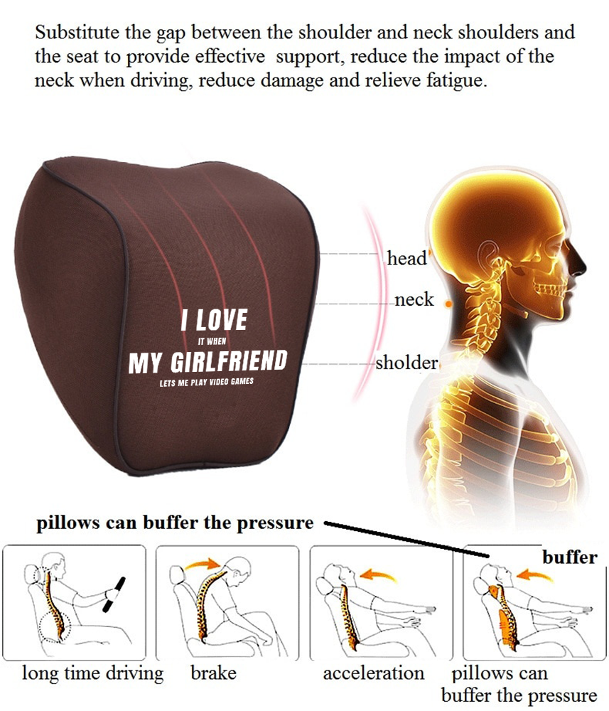 Funny Girlfriend Lumbar Support Cushion for Car and Headrest Neck Pillow Kit, Valentines Day Custom For Cars, Gifts for Boyfriend, I Love My Girlfriend, Ergonomically Design for Car Seat, Car Accessories, It When Lets Me Play Video Games 04