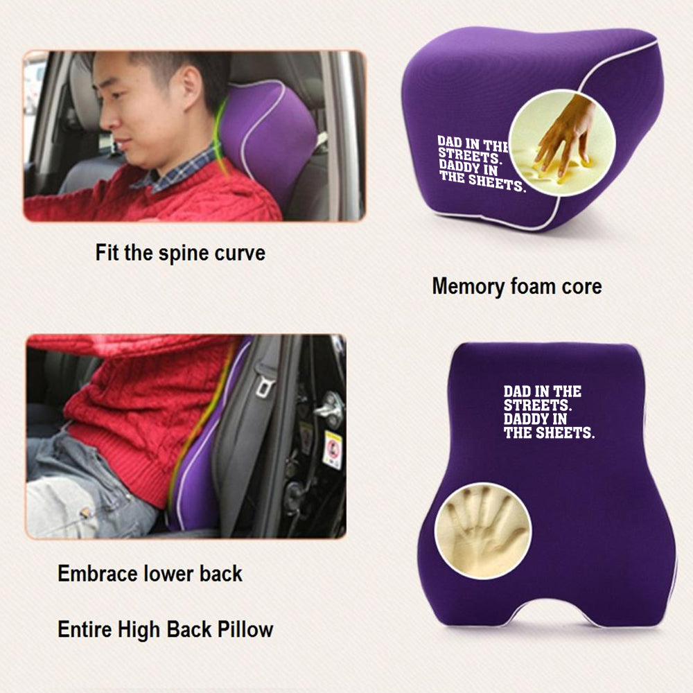 Lumbar Support Cushion for Car and Headrest Neck Pillow Kit, Dad In The Streets. Daddy In The Sheets, Custom For Cars, Ergonomically Design for Car Seat, Car Accessories, Gift for Daddy - Delicate Leather