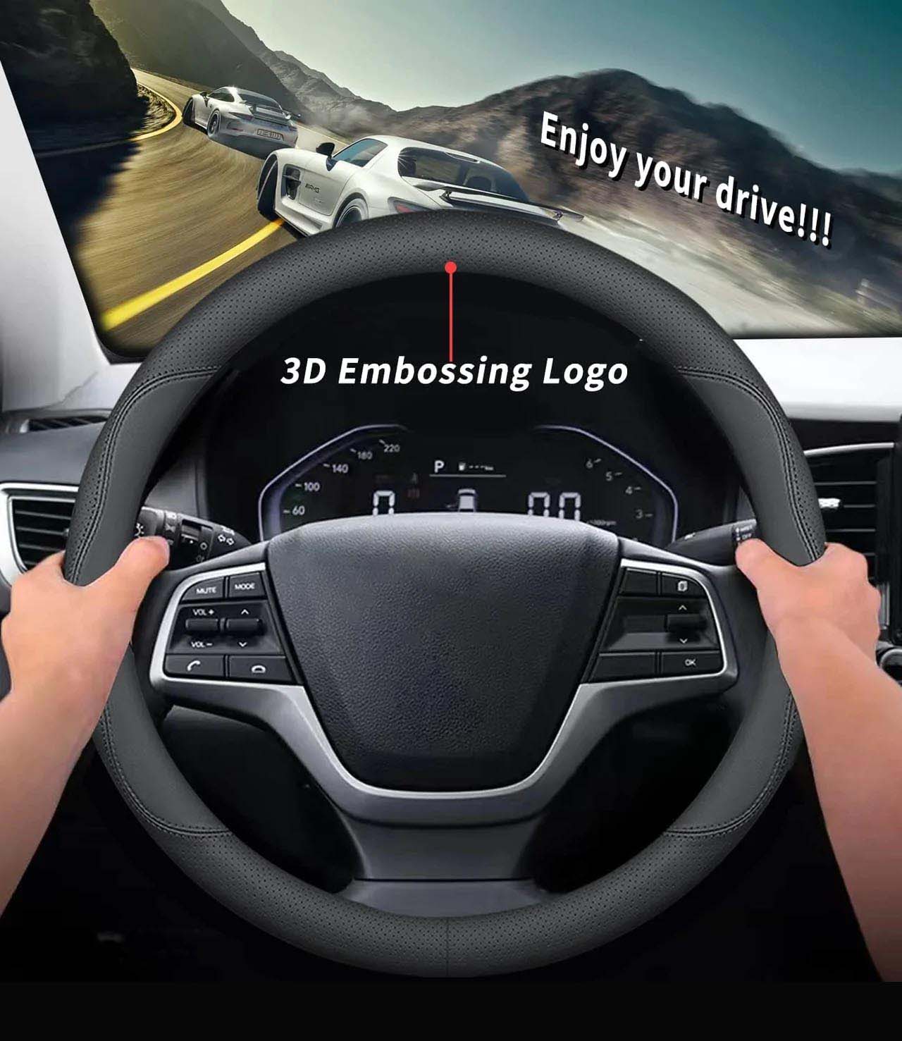 Car Steering Wheel Cover 2023 Update Version, Custom For Your Cars, Premium Leather Car Steering Wheel Cover with Logo, Car Accessories MT18991