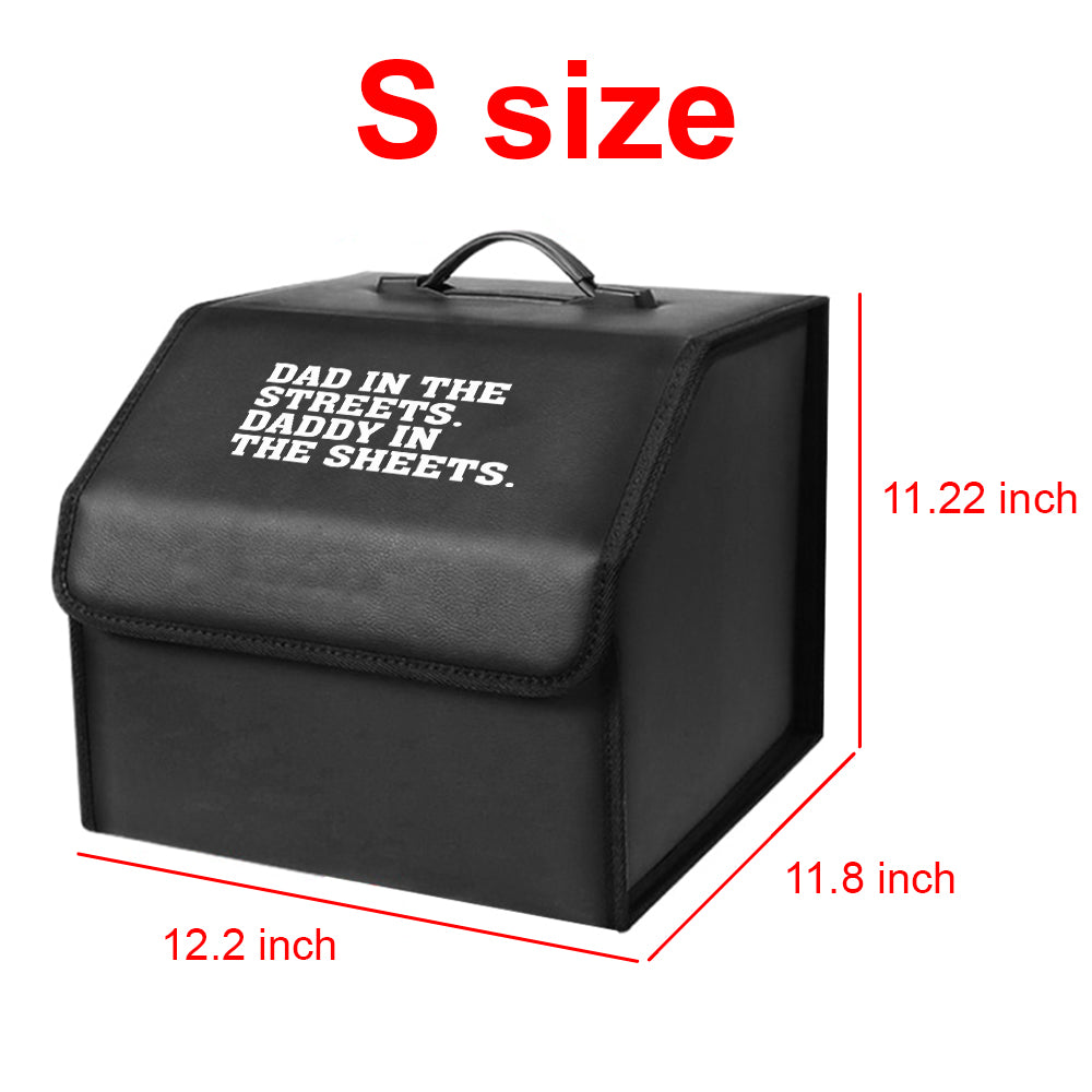 Dad In The Streets. Daddy In The Sheets Foldable Trunk Storage Luggage Organizer Box, Custom-Fit For Car, SUV Trunk Organizer Van Cargo Carrier Caddy for Shopping, Camping Picnic, Home Garage, Gift for Daddy 21 - Delicate Leather