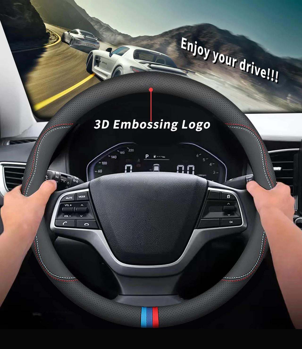 Car Steering Wheel Cover 2023 Update Version, Custom For Your Cars, Premium Leather Car Steering Wheel Cover with Logo, Car Accessories MT18991