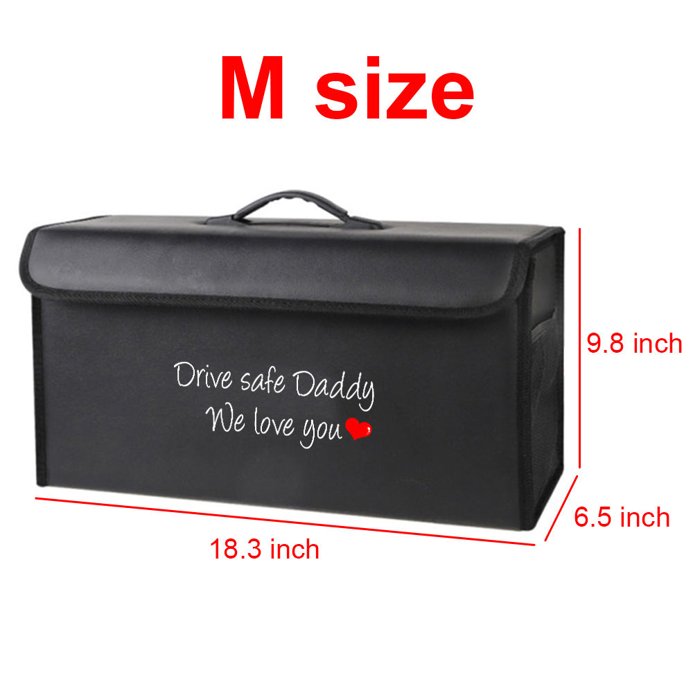 Drive Safe Daddy Trunk Storage Luggage Organizer Box, Custom-Fit For Car, SUV Trunk Organizer Van Cargo Carrier Caddy for Shopping, Camping Picnic, Home Garage, Father's Day Gift - Delicate Leather