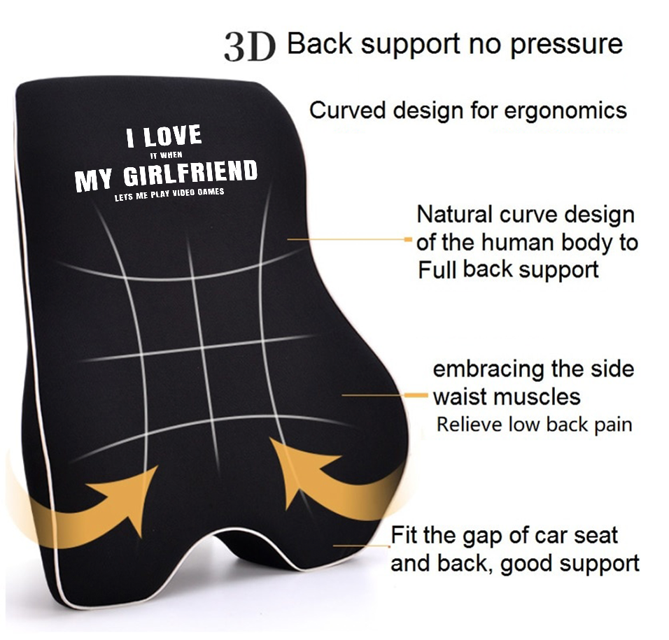 Funny Girlfriend Lumbar Support Cushion for Car and Headrest Neck Pillow Kit, Valentines Day Custom For Cars, Gifts for Boyfriend, I Love My Girlfriend, Ergonomically Design for Car Seat, Car Accessories, It When Lets Me Play Video Games 04