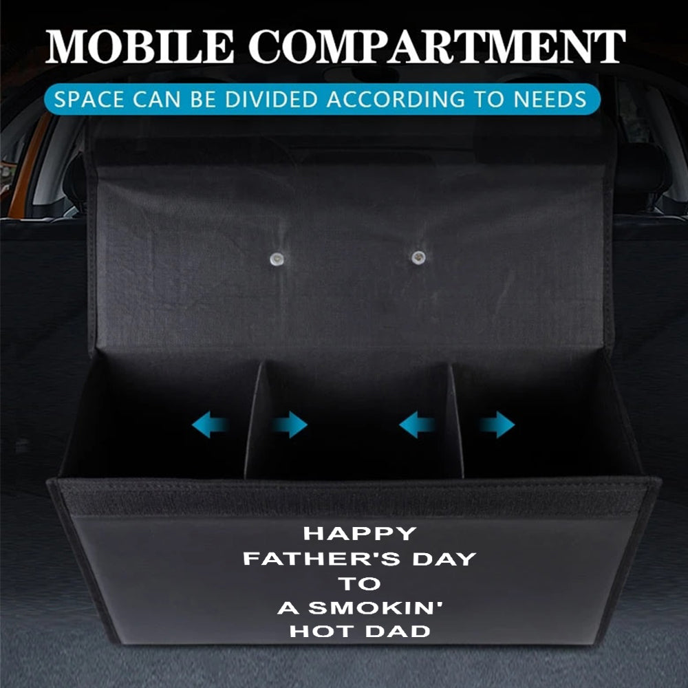 Happy Father's Day to a Smokin' Hot Dad Trunk Storage Luggage Organizer Box, Custom-Fit For Car, SUV Trunk Organizer Van Cargo Carrier Caddy for Shopping, Camping Picnic, Home Garage, Father's Day Gift