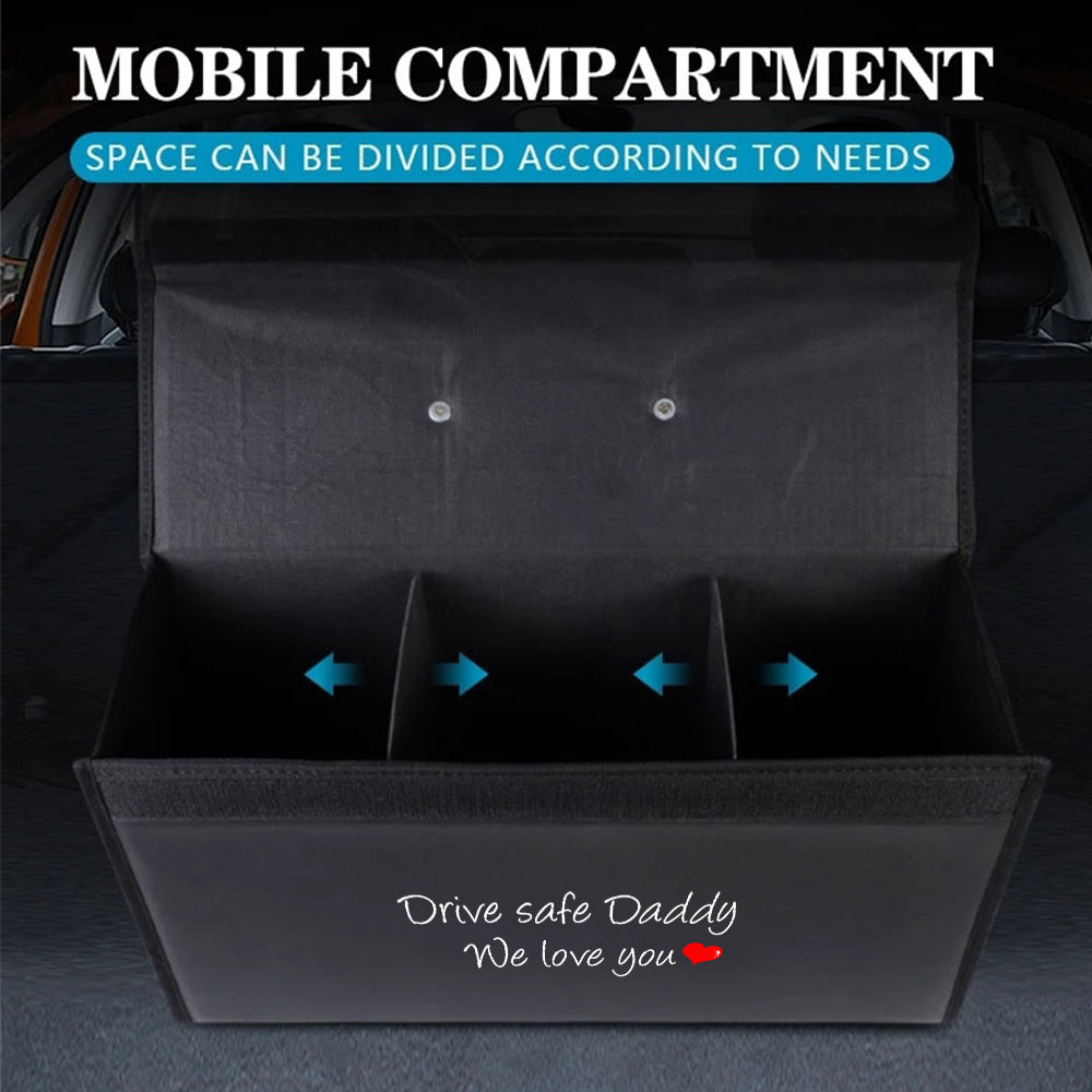Drive Safe Daddy Trunk Storage Luggage Organizer Box, Custom-Fit For Car, SUV Trunk Organizer Van Cargo Carrier Caddy for Shopping, Camping Picnic, Home Garage, Father's Day Gift - Delicate Leather