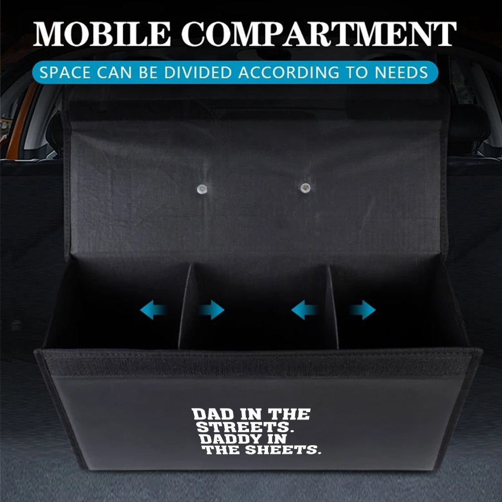 Dad In The Streets. Daddy In The Sheets Foldable Trunk Storage Luggage Organizer Box, Custom-Fit For Car, SUV Trunk Organizer Van Cargo Carrier Caddy for Shopping, Camping Picnic, Home Garage, Gift for Daddy 21 - Delicate Leather