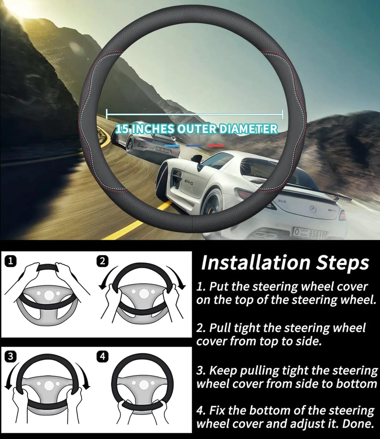 Car Steering Wheel Cover 2023 Update Version, Custom For Your Cars, Premium Leather Car Steering Wheel Cover with Logo, Car Accessories MT18991
