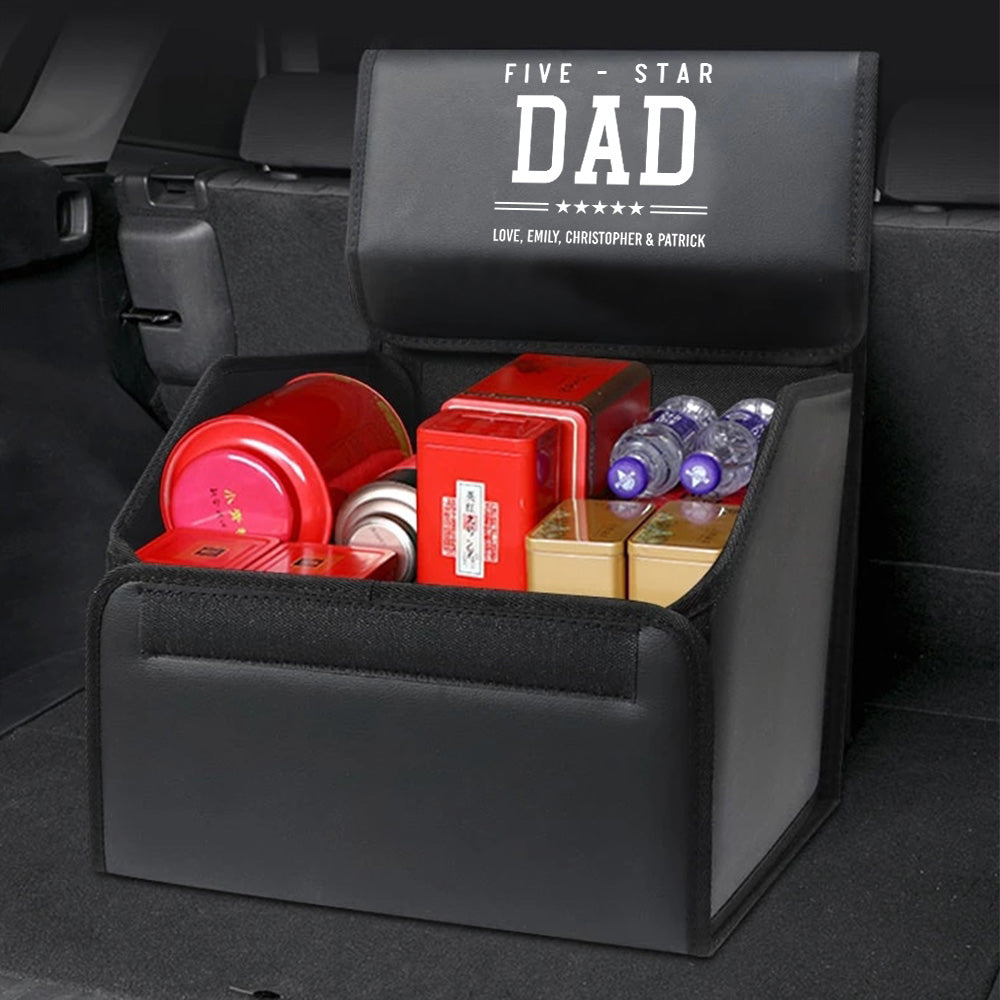 Personalized Foldable Trunk Storage Luggage Organizer Box, Custom-Fit For Car, SUV Trunk Organizer Van Cargo Carrier Caddy for Shopping, Camping Picnic, Home Garage, Gift for Daddy 15 - Delicate Leather