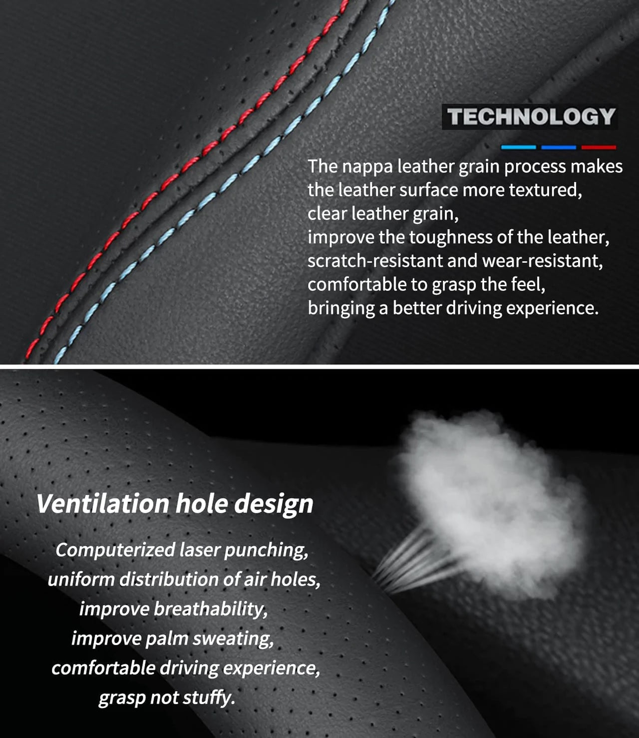 Car Steering Wheel Cover 2023 Update Version, Custom For Your Cars, Premium Leather Car Steering Wheel Cover with Logo, Car Accessories MT18991