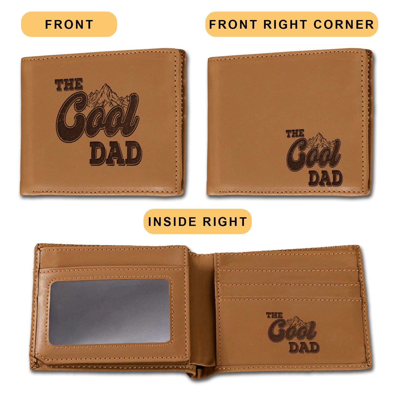 The Cool Dad Wallet Men, Leather Wallet For Men, Custom  Engraved Wallet, Personalized Gifts For Him, Fathers Day Gifts, Husband, Boyfriend, Dad - Delicate Leather