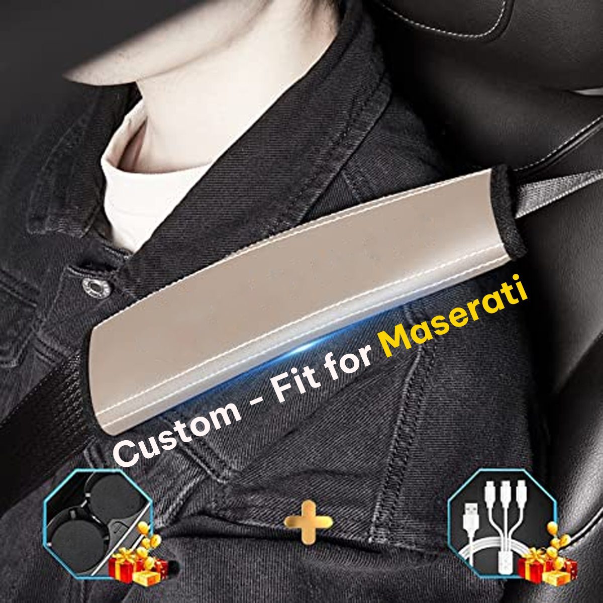 Car Seat Belt Covers (2PCS), Custom-Fit For Maserati, Microfiber Leather Seat Belt Shoulder Pads for More Comfortable Driving, Car Accessories DLMS238 - Delicate Leather