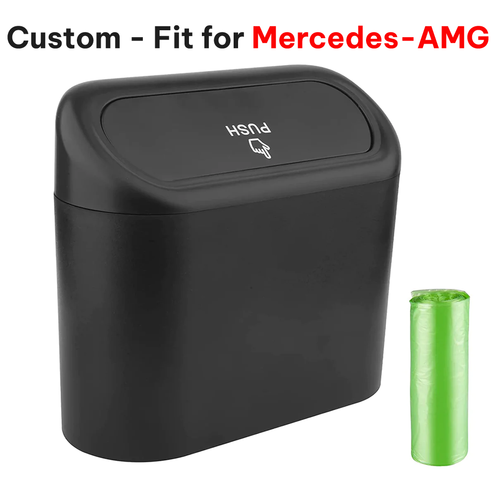Delicate Leather Car Trash Can with Lid – Custom-Fit for Mercedes AMG, Mini Waterproof Garbage Bin with Trash Bags, Cute Car Organizer for Storage & Waste - Delicate Leather