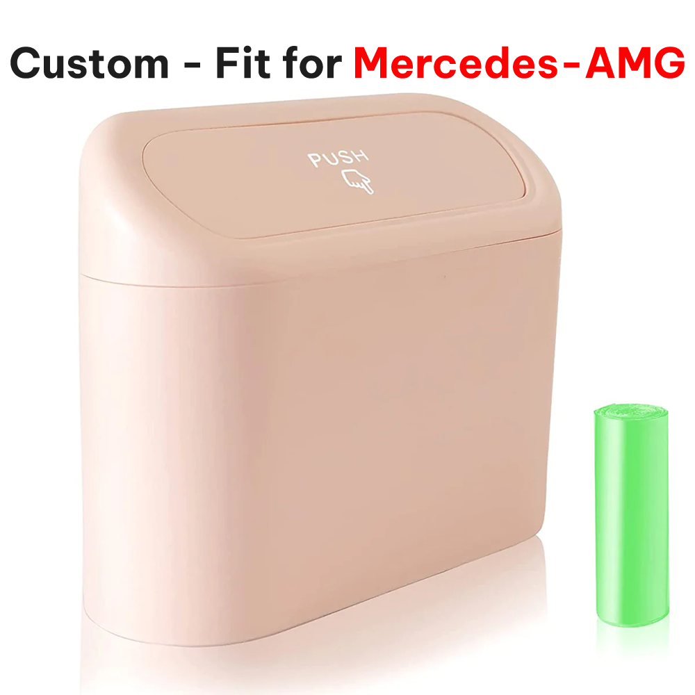 Delicate Leather Car Trash Can with Lid – Custom-Fit for Mercedes AMG, Mini Waterproof Garbage Bin with Trash Bags, Cute Car Organizer for Storage & Waste - Delicate Leather