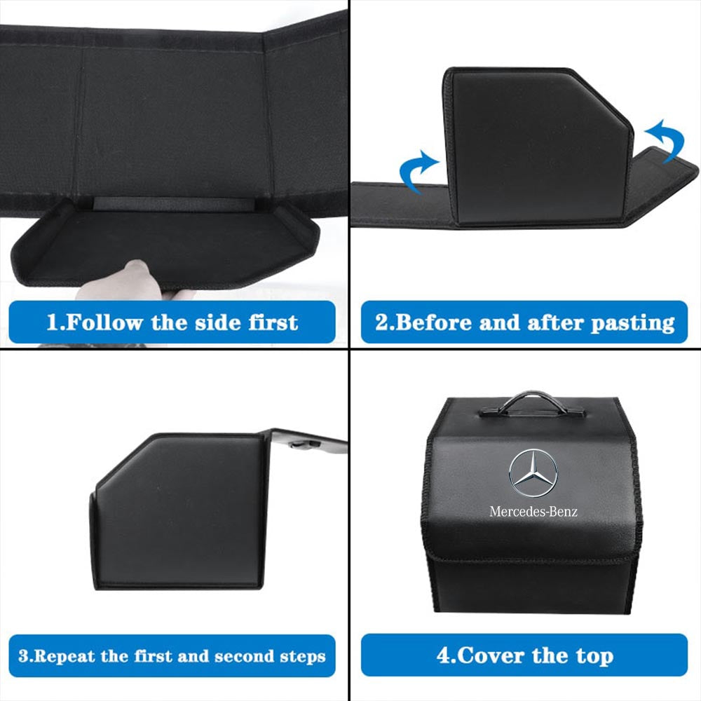 Foldable Trunk Storage Luggage Organizer Box, Custom For Cars, Portable Car Storage Box Bin SUV Van Cargo Carrier Caddy for Shopping, Camping Picnic, Home Garage, Car Accessories MB12996 - Delicate Leather