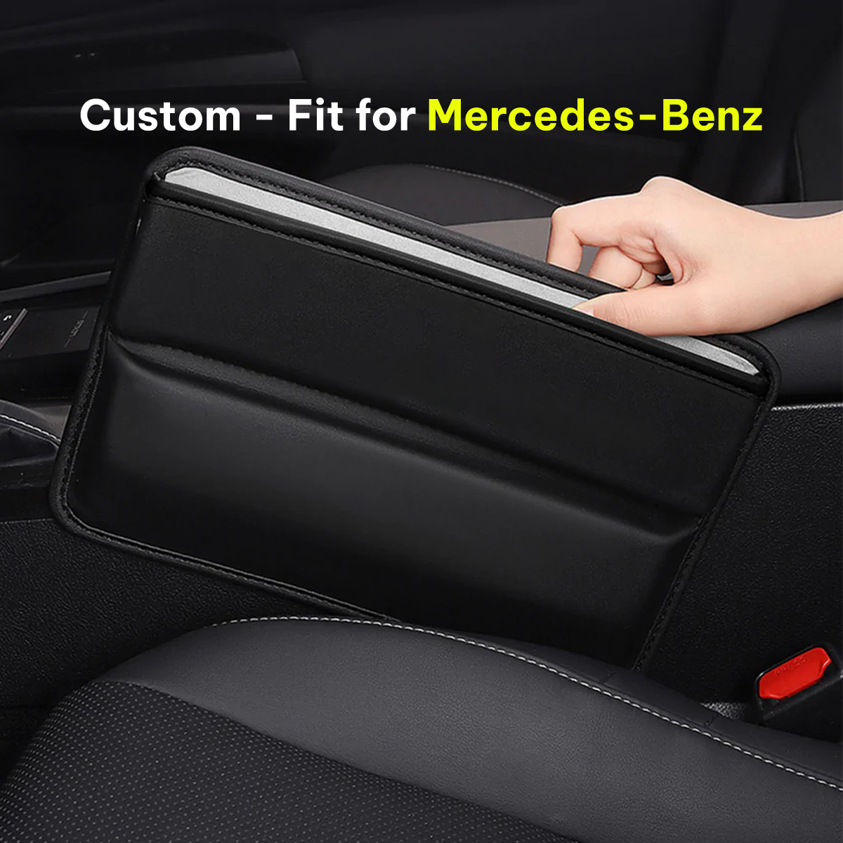 Car Seat Gap Filler Organizer, Custom-Fit For Mercedes-Benz, Multifunctional PU Leather Console Side Pocket Organizer for Cellphones, Cards, Wallets, Keys DLMB226 - Delicate Leather