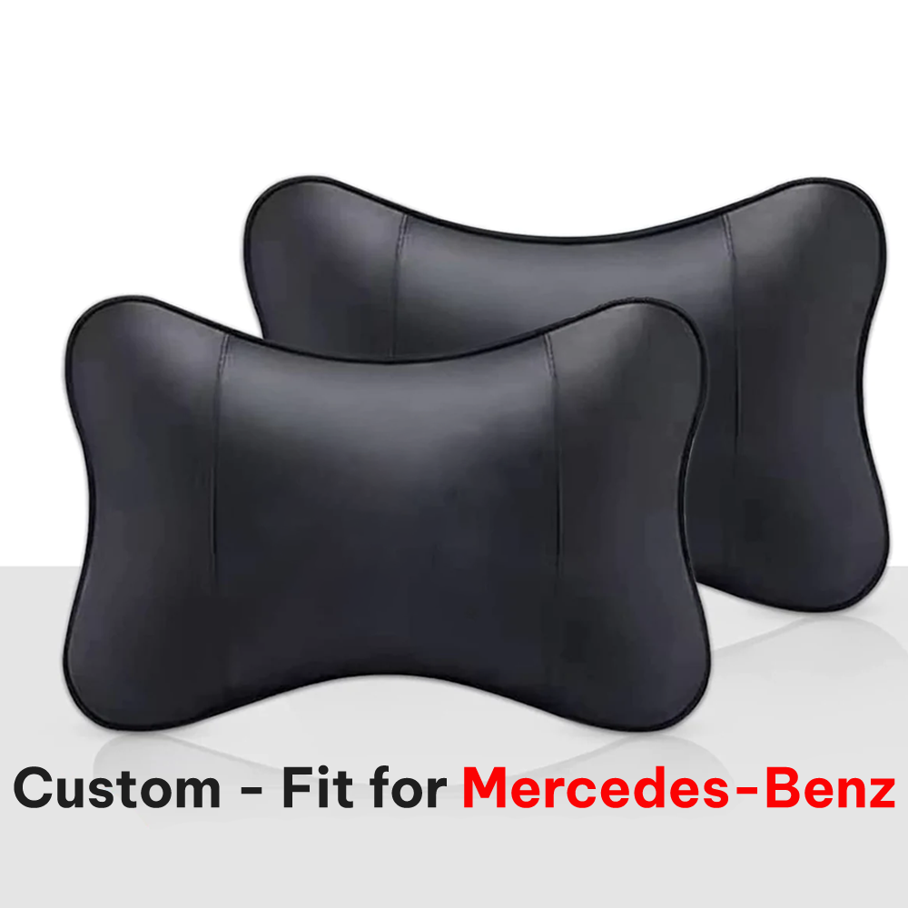 Thickened Foam Car Neck Pillow, Custom-Fit For Mercedes-Benz, Soft Leather Headrest (2 Pieces) for Driving Home Office DLMB245 - Delicate Leather