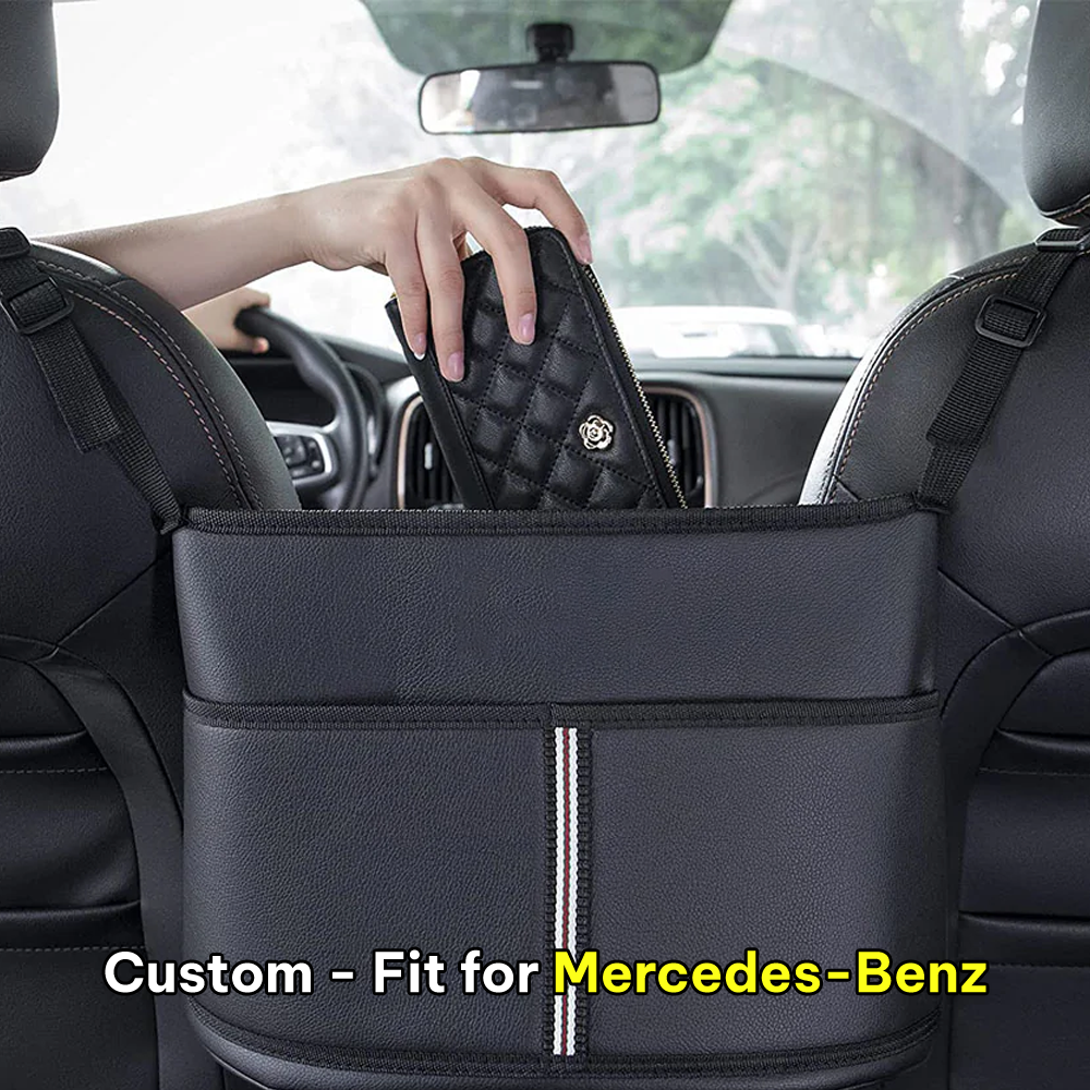 Car Purse Holder for Car Handbag Holder Between Seats Premium PU Leather, Custom Fit For Mercedes-Benz, Hanging Car Purse Storage Pocket Back Seat Pet Barrier DLMB223 - Delicate Leather