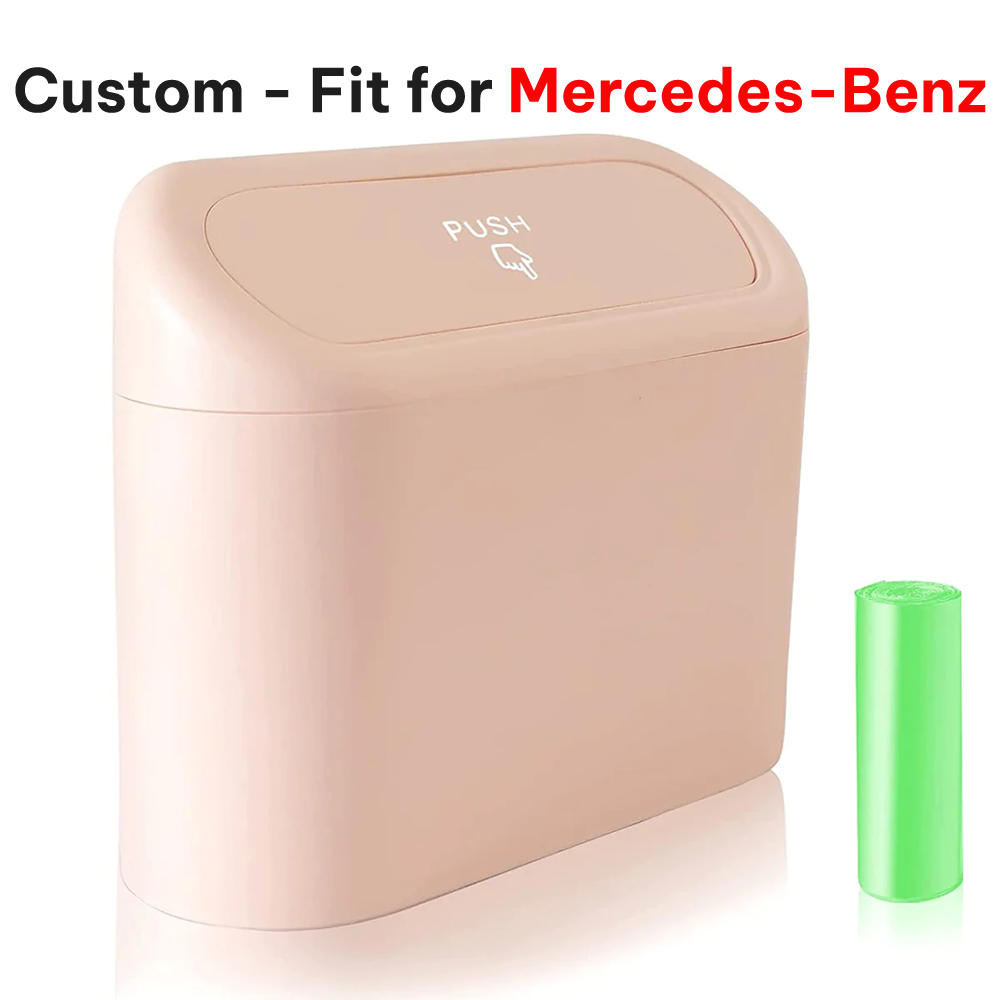 Delicate Leather Car Trash Can with Lid – Custom-Fit for Mercedes-Benz, Mini Waterproof Garbage Bin with Trash Bags, Cute Car Organizer for Storage & Waste - Delicate Leather