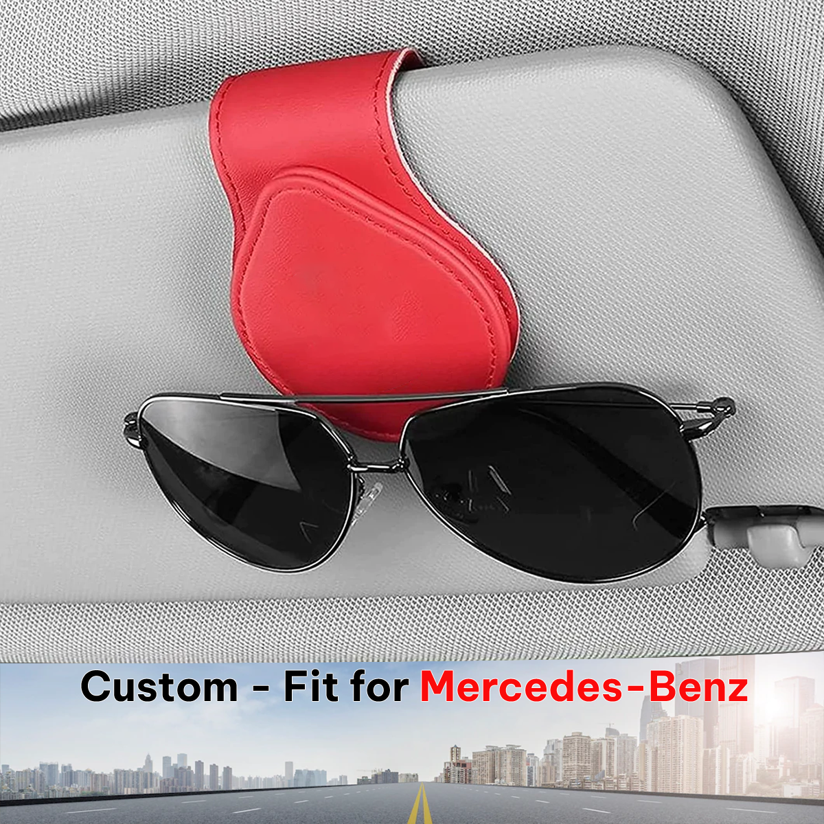 Car Sunglasses Holder, Custom-Fit For Mercedes-Benz, Magnetic Leather Glasses Frame 2024 Update DLMB230 - Delicate Leather