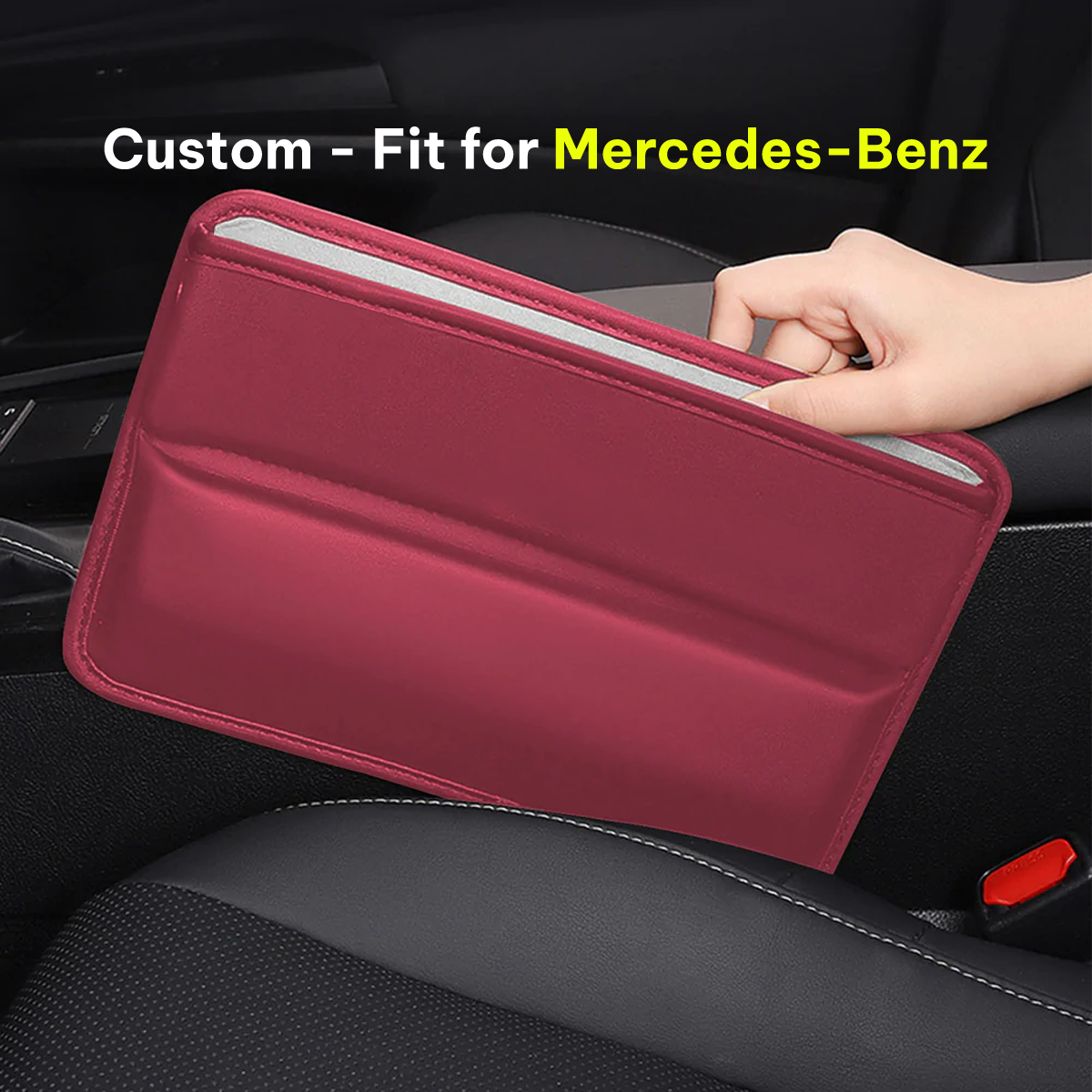 Car Seat Gap Filler Organizer, Custom-Fit For Mercedes-Benz, Multifunctional PU Leather Console Side Pocket Organizer for Cellphones, Cards, Wallets, Keys DLMB226 - Delicate Leather