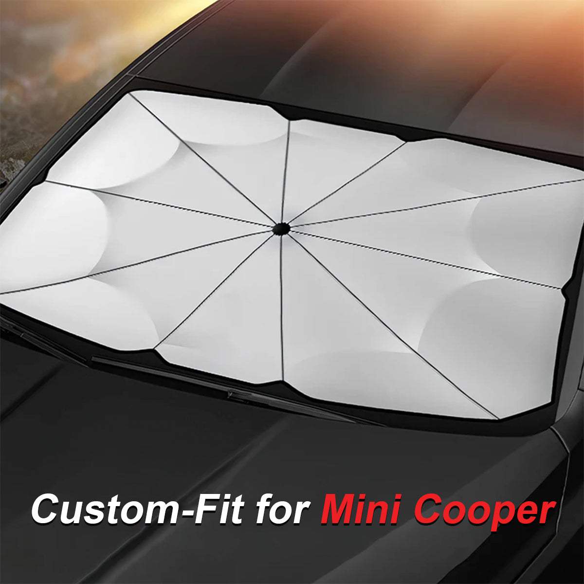 Custom-Fit for Mini Cooper Windshield Sun Shade, Foldable Windshield Sunshade Sun and UV Protection, Car Sun Shade with Logo - Delicate Leather