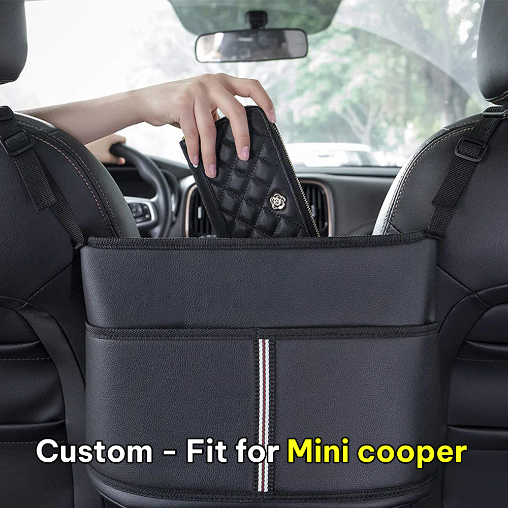 Car Purse Holder for Car Handbag Holder Between Seats Premium PU Leather, Custom Fit For Mini Cooper, Hanging Car Purse Storage Pocket Back Seat Pet Barrier DLMT223 - Delicate Leather