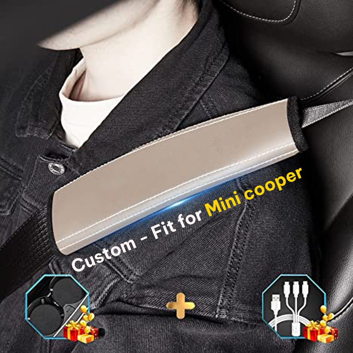 Car Seat Belt Covers (2PCS), Custom-Fit For Mini Cooper, Microfiber Leather Seat Belt Shoulder Pads for More Comfortable Driving, Car Accessories DLMT238 - Delicate Leather
