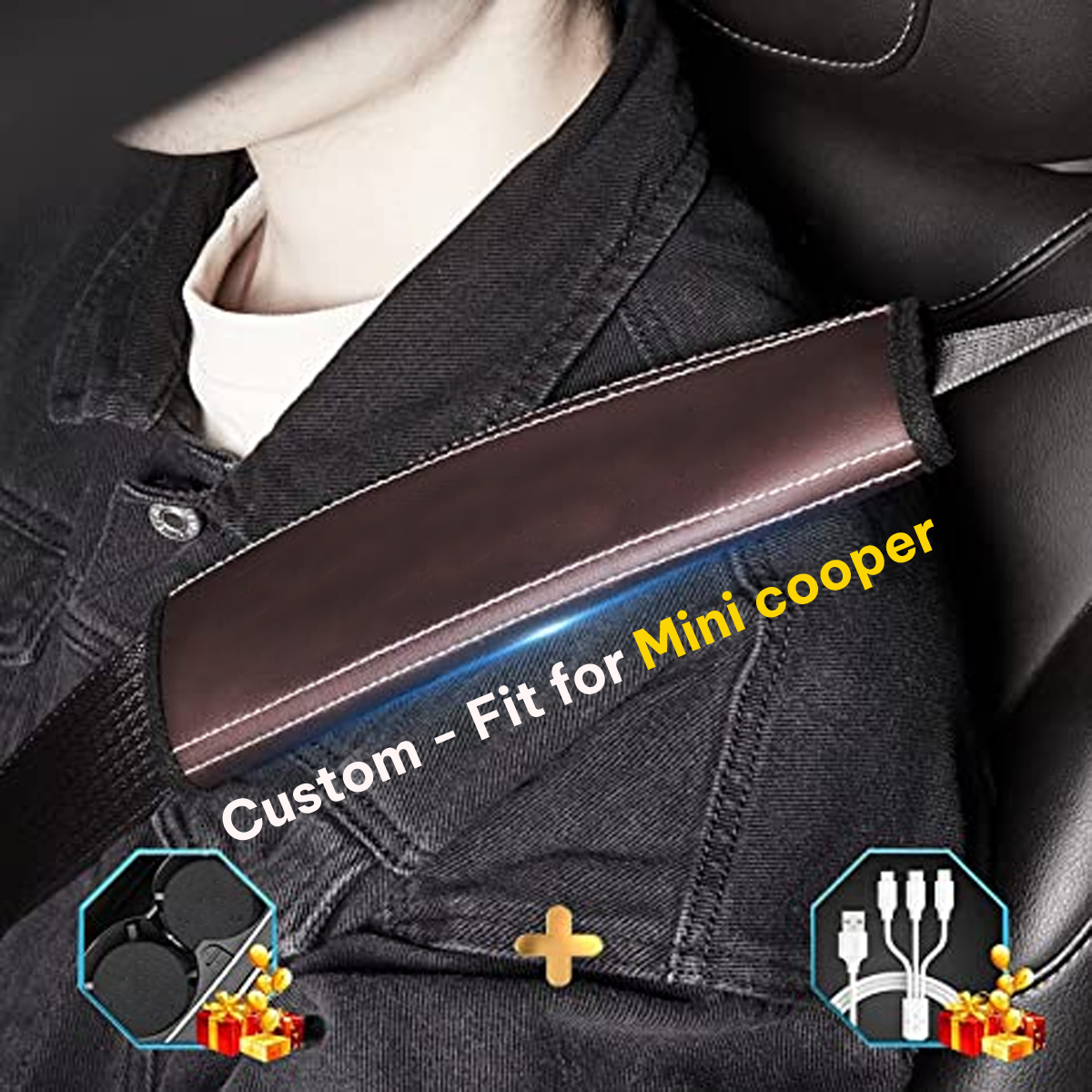 Car Seat Belt Covers (2PCS), Custom-Fit For Mini Cooper, Microfiber Leather Seat Belt Shoulder Pads for More Comfortable Driving, Car Accessories DLMT238 - Delicate Leather
