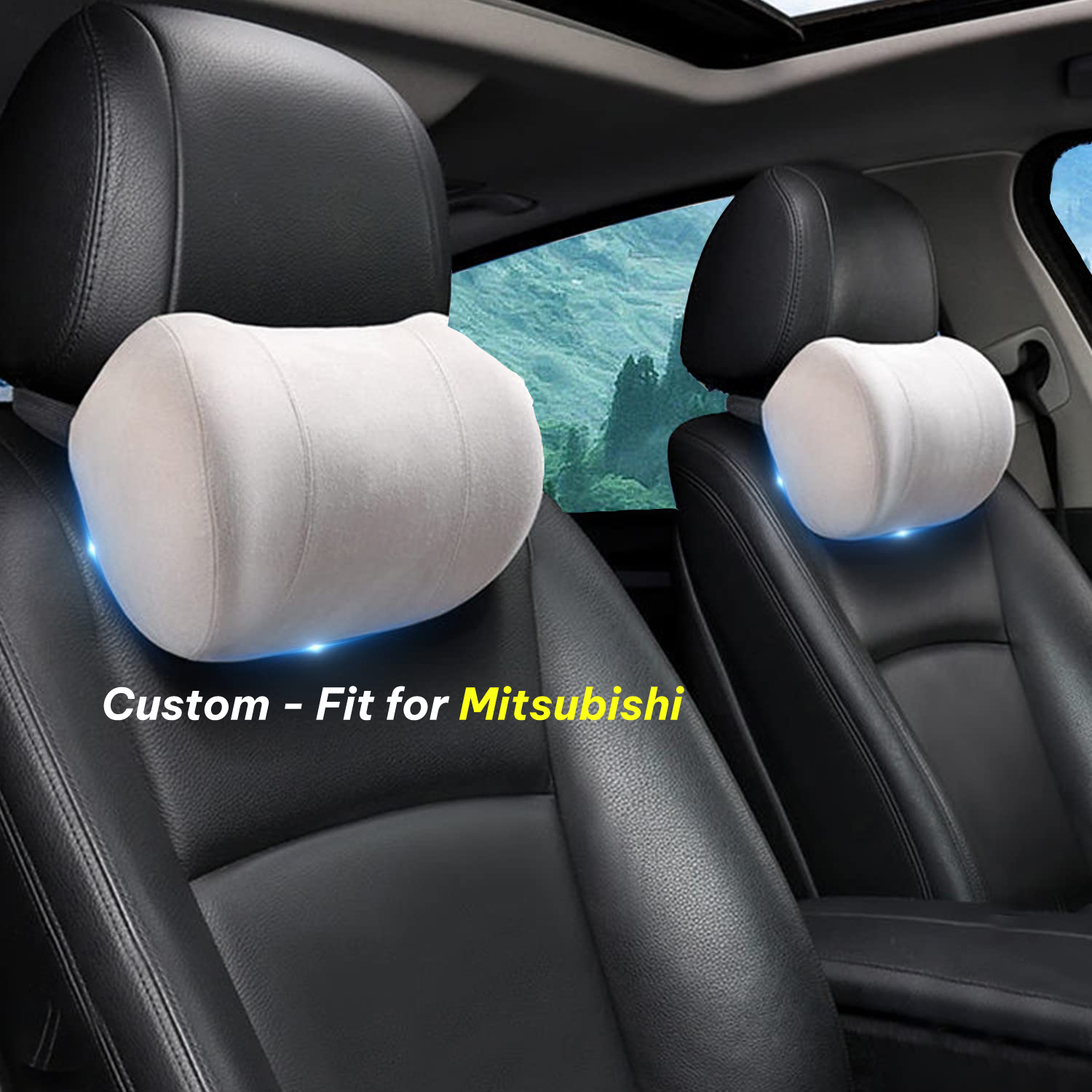 Car Headrest (2 PCS), Custom-Fit For Mitsubishi, Update Version Premium Memory Foam Car Neck Pillow DLNS227 - Delicate Leather