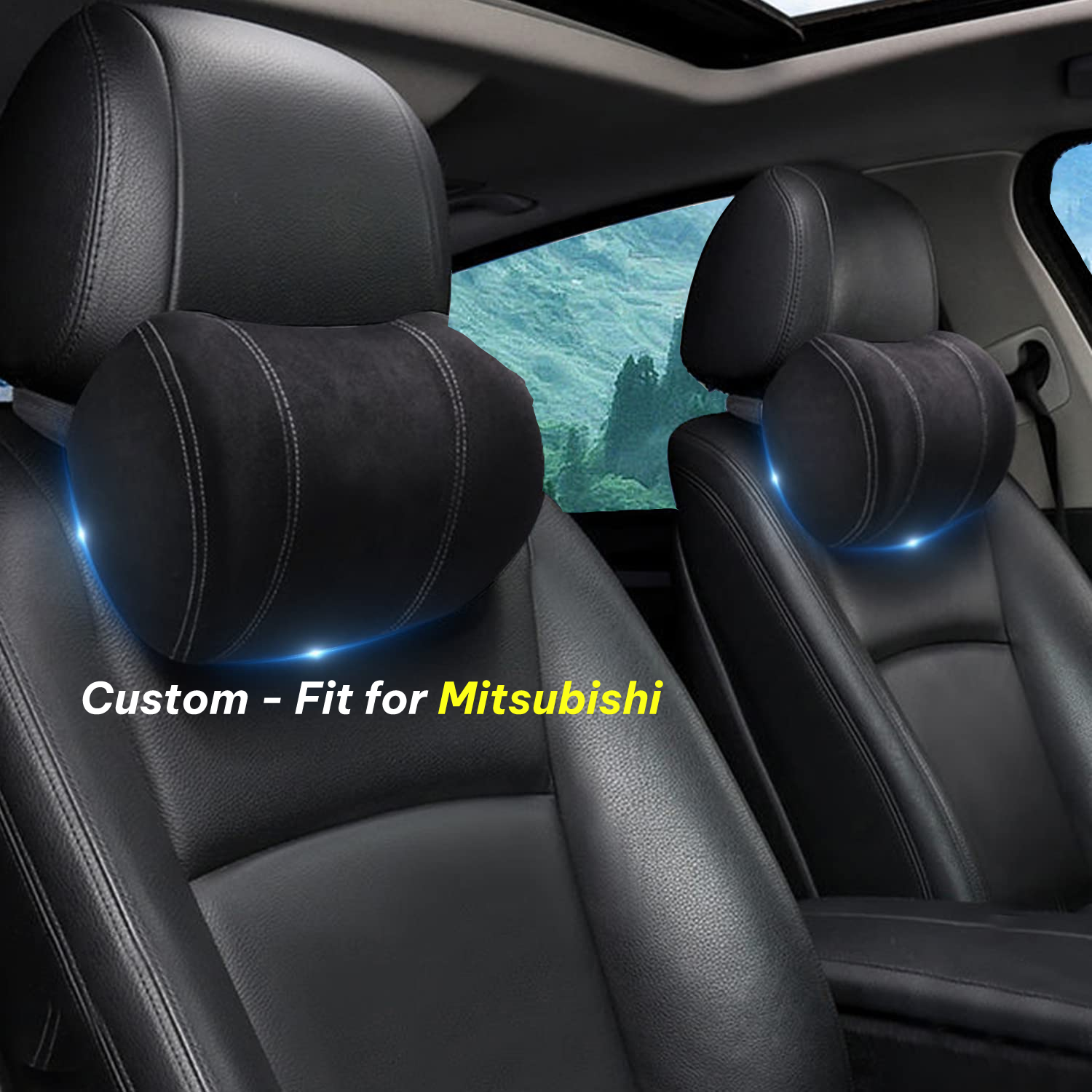 Car Headrest (2 PCS), Custom-Fit For Mitsubishi, Update Version Premium Memory Foam Car Neck Pillow DLNS227 - Delicate Leather