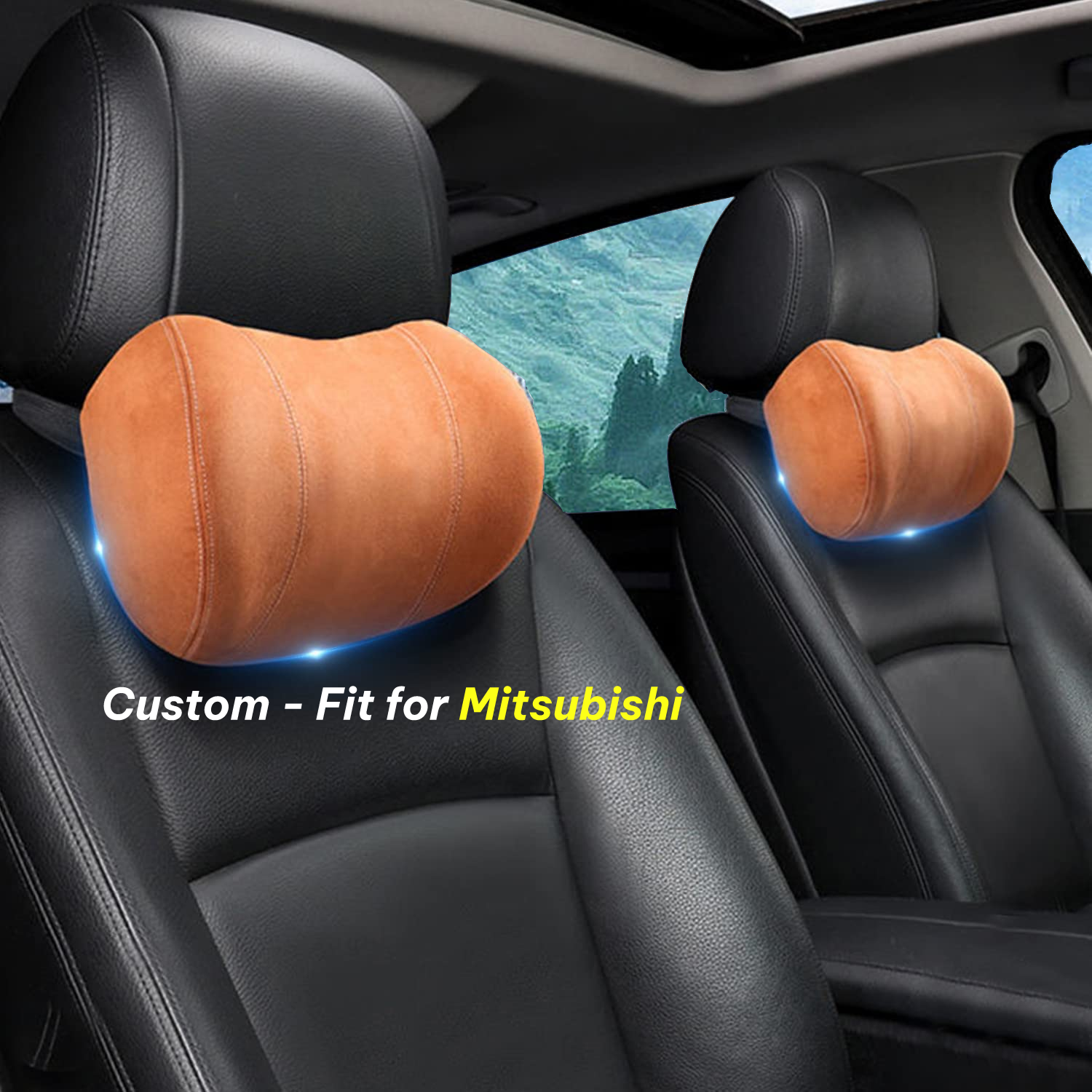 Car Headrest (2 PCS), Custom-Fit For Mitsubishi, Update Version Premium Memory Foam Car Neck Pillow DLNS227 - Delicate Leather