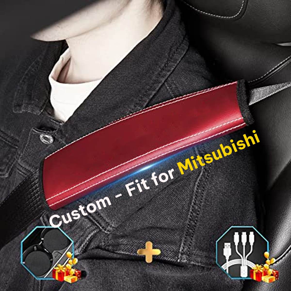Car Seat Belt Covers (2PCS), Custom-Fit For Mitsubishi, Microfiber Leather Seat Belt Shoulder Pads for More Comfortable Driving, Car Accessories DLNS238 - Delicate Leather