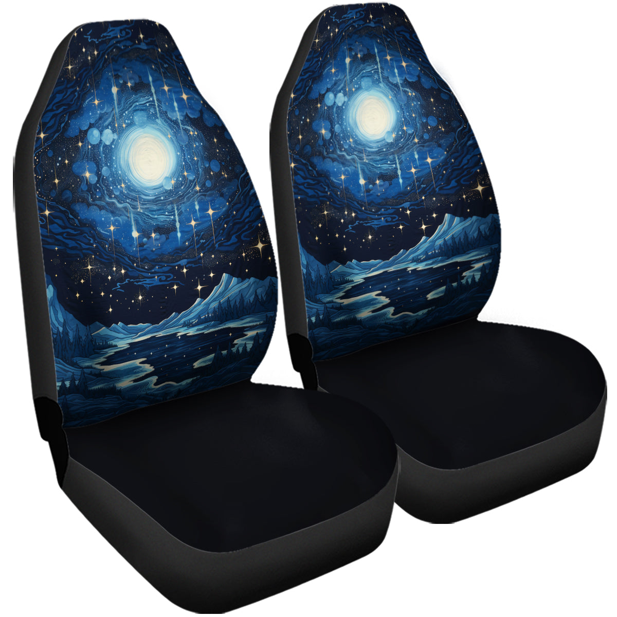 Starry Night Galaxy Car Seat Cover, Custom Made Cover New Car Gifts for Her Car Accessories Front Seat Covers, Moon And Stars 1 - Delicate Leather