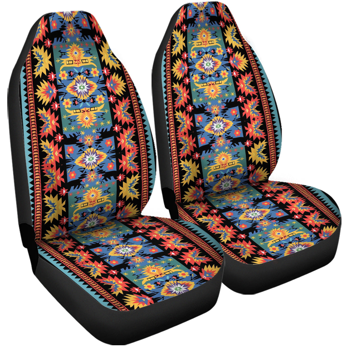 Boho Car Seat Covers, Mandala Boho Custom For Your Cars, Car Bucket Seat Protection Airbag Compatible 2 PCS, Car Accessories, Boho 1011 - Delicate Leather