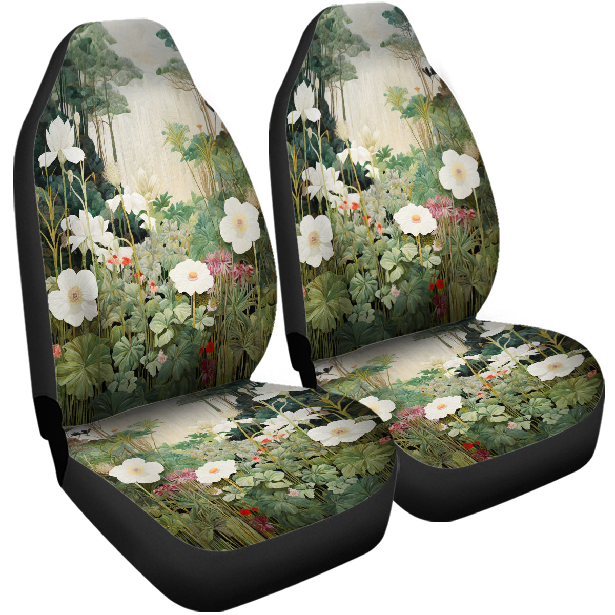 Moody Botanical Art Set Of Two Front Car Seat Covers, Seat Covers For Women, Flower Seat Cover Vehicle, Car Seat Protector, Car Decor Gift, Natural 04 - Delicate Leather