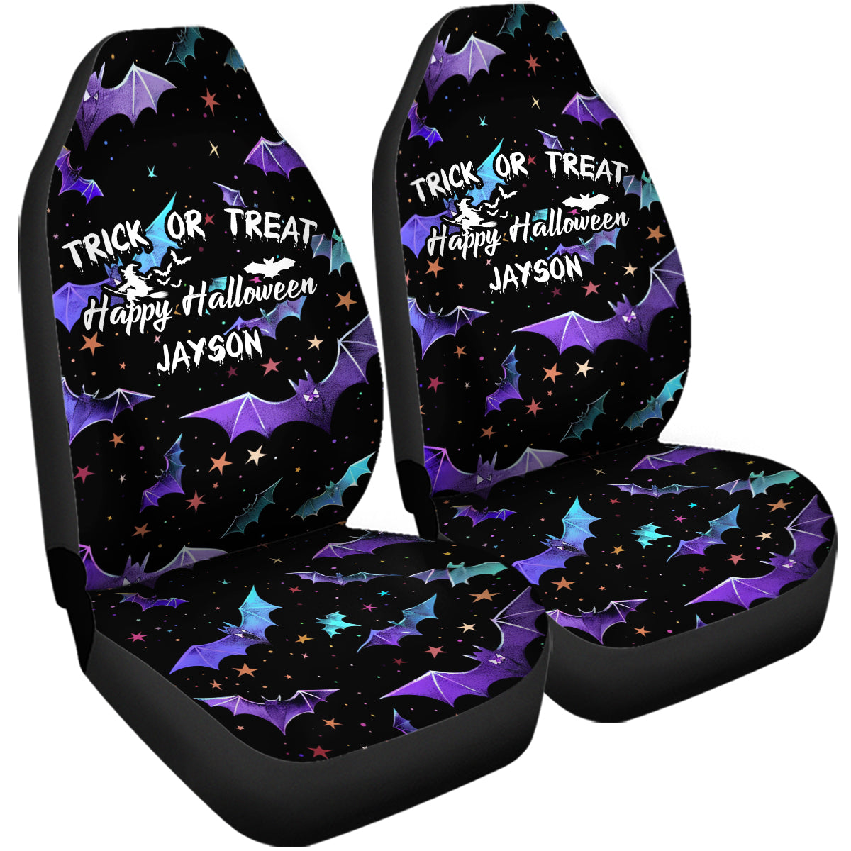 Personalized Happy Halloween Car Seat Covers, Trick Or Treat Custom For Your Cars, Car Bucket Seat Protection Airbag Compatible 2 PCS, Car Accessories, Halloween 05 - Delicate Leather