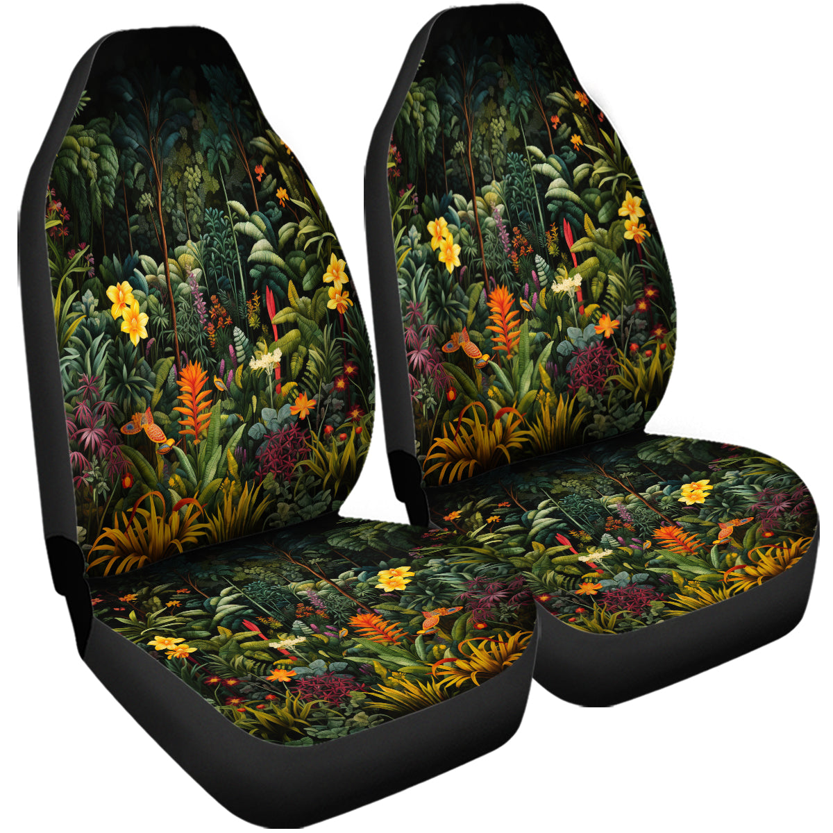 Tropical Rainforest Car Seat Cover Full Set, Forest Botanical Front And Back Seat Covers For Vehicle, Car Decor Gift, Tropical Forest 01 - Delicate Leather