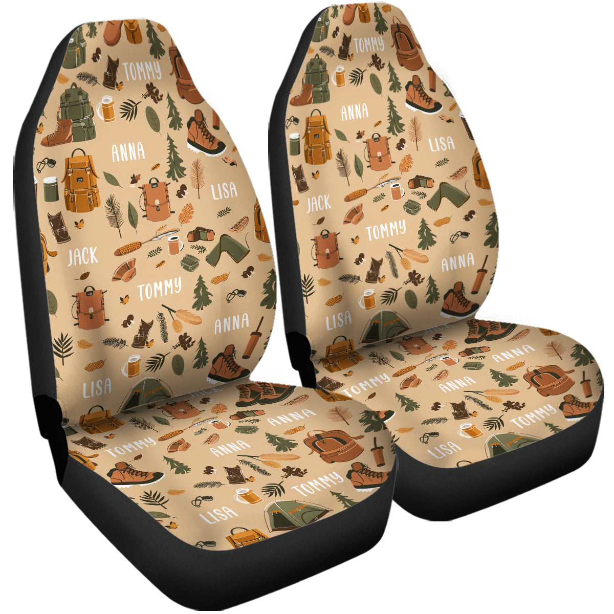 Personalized Custom Camping Seat Cover Full Set, Adventure Campers Front And Back Seat Covers For Vehicle, Car Seat Protector, Car Decor Gift, Camping Custom name 04 - Delicate Leather