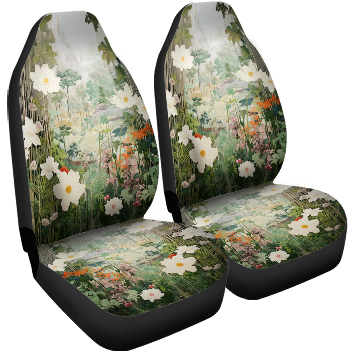 Moody Botanical Art Set Of Two Front Car Seat Covers, Seat Covers For Women, Flower Seat Cover Vehicle, Car Seat Protector, Car Decor Gift, Natural 05 - Delicate Leather