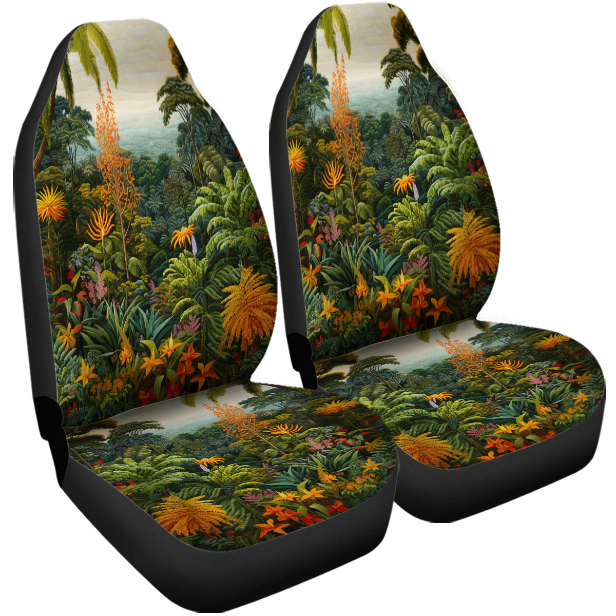 Tropical Rainforest Car Seat Cover Full Set, Forest Botanical Front And Back Seat Covers For Vehicle, Car Decor Gift, Tropical Forest 02 - Delicate Leather