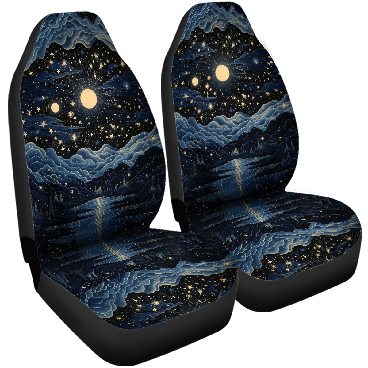 Starry Night Galaxy Car Seat Cover, Custom Made Cover New Car Gifts for Her Car Accessories Front Seat Covers, Moon And Stars 2 - Delicate Leather
